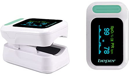 BEPER P303MED050 Saturimetro Da Dito, Ossimetro, Pulsossimetro Saturazione Ossigeno (spo2), Frequenza Del Polso (pr), Display Led, A Batteria