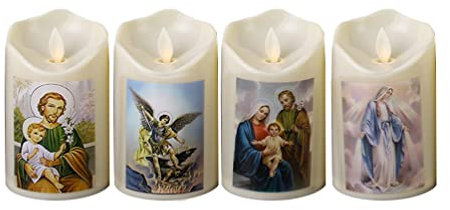 Yardwe Bougie de Prière de Dévotion sans Flamme LED: 4Pcs LED Jésus Bougies Électriques Bougies Religieuses Catholiques de Thé à La Maison (style aléatoire)