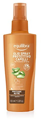 equilibra Solari, Olio Spray Protettivo Capelli, Olio Solare Capelli a Base di Aloe Vera, Semi di Lino e Argan, con Speciale Filtro UV per la Protezione dai Raggi Solari, 100 ml