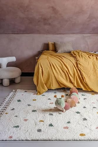 RugVista, Confetti, Kinderzimmer Teppich, 100 x 160 cm, Kinderteppich für Kinder, Spielteppich für Babys, Shaggy handwebstuhl, Maschinell hergestellt, Hochflor, Keine schädlichen Stoffe, Off-Weiß