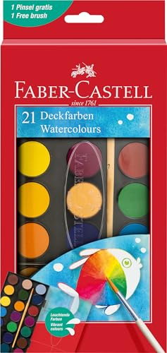 Faber-Castell 125027 - Coffret d'aquarelle 21 couleurs, pinceaux inclus, coffret de peinture pour l'école et les loisirs