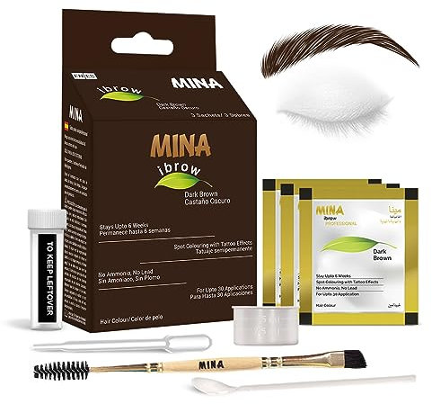MinaiBrow Dark Brown Natural Spot Coloring Brow Tinting Powder with Duo Angled Brush, Permanent, Plant-based, Vegan, Cruelty-free Hair Color, 1.0582 Ounce