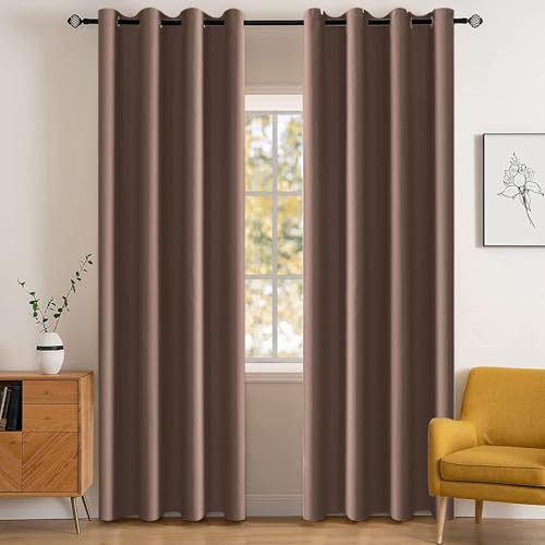 YSTELLAA Impermeable Rideau Occultant Salon Lot De 2, 117×137CM, Rideau Thermique Isolant Anti Froid Et Chaleur, À Oeillets, Anti Bruit, pour Salon Et Chambre, Exterieur Terrasse, Marrone
