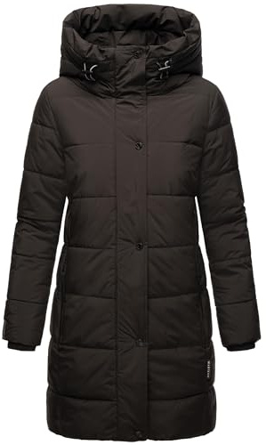 MARIKOO Cappotto invernale da donna, caldo, trapuntato, lungo, con cappuccio e colletto alto, Karumikoo XVI XS-5XL, Nero , M