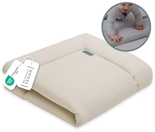 emma & noah Premium Baby Krabbeldecke, Extra Weich Gepolstert, Oeko-TEX - Frei von Schadstoffen, Bio-Baumwolle, Hochwertige Verarbeitung (Essential Beige, 120x120 cm)