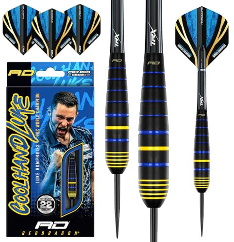 RED DRAGON Luke Humphries Weltmeister 22G Messing Steeldart-Set mit Flights und Schäften (Stems)