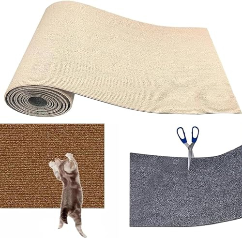 Dujuanus Climbing Cat Scratcher, Auto-adhésif Tapis Griffoir pour Chat, DIY Trimmable Chats Grattoir, Anti-dérapant Planche Gratter pour Chat, Protège Les Tapis et Canapés (30 * 100cm,Khaki)