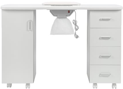 Vielllliving Maniküretisch Professioneller Nageltisch mit 3 Schubladen eine Schranktür 120x47x80cm Staubsauger 2800 U/min 2 Staubsaugerbeutel Aluminium-Legierung Griffe Kunststoffrollen