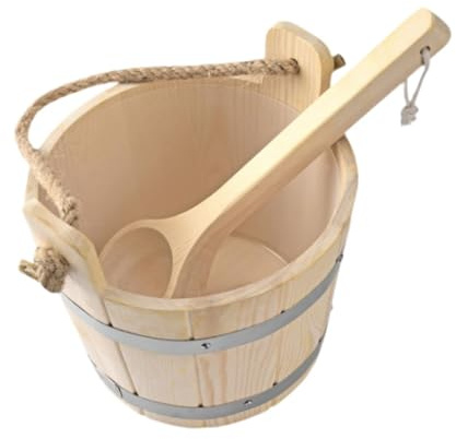 Dualoai 5L Wooden Sauna Barrel and Ladle Easy to Use and Portable for Bath, Bathroom, SPA, Hotel