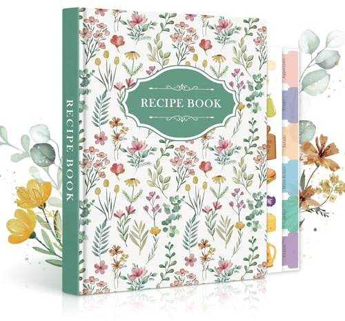 Lanpn A5 Journal de Recettes à Remplir, Carnet Recette pour Enregistrer vos Propres Recettes, Livre Cahier de Recettes Cuisine et Blanc, Livre Recette Vierge, Recipe Book Cookbook, Vert, Anglaise