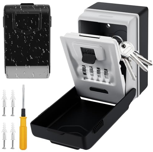 Boite à clés Sécurisée, Boîte à clef Murale étanche avec 4 codes Numériques, Boite a clefs Securisee Exterieur avec lumière automatique , Waterproof, Rustproof pour Maison, School, Garage & Bureau