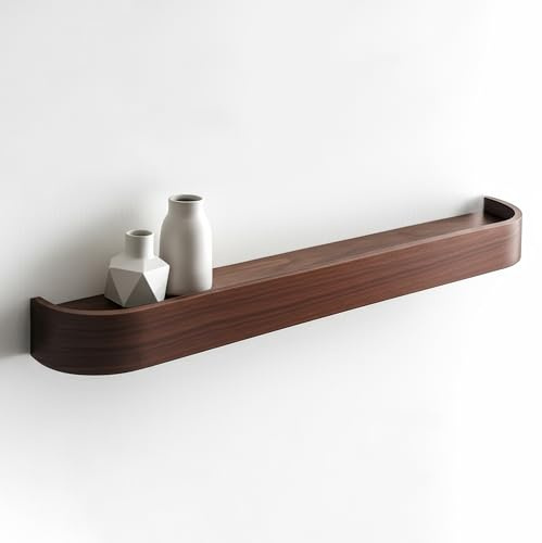 MATERIUM ARC vägghylla i trä – svävande hylla med äkta trä – minimalistisk och funktionell badrumshylla möbler – 58 cm flytande hyllor, hylla för vardagsrum, kök, hall, badrum och mer. (Valnöt 1x)
