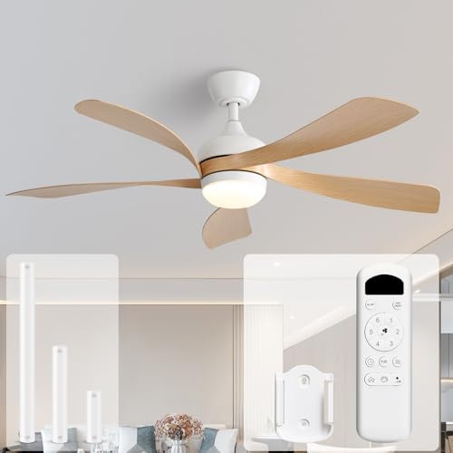 Sofucor 132cm Ventilatore da Soffitto con Luce LED, Dimmerabile 3CCT, Telecomando, 6 Velocità, Timer, Silenzioso Lampada Ventilatore da Soffitto per Soggiorno, Cucina, Camera da Letto