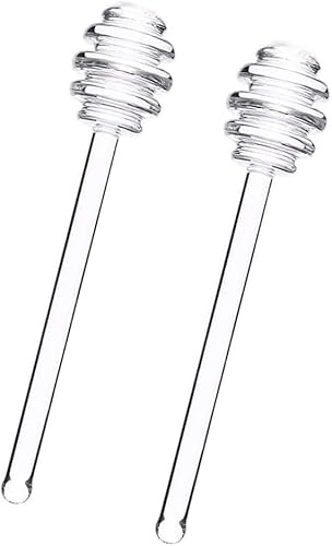 2Pcs Clear 6 Glass Honey Dipper Sticks Stirring Sticks Server Honey Spoon Dipper Stirrer Honey Wand for Honey Pot Jar Containers Honey Dispense Drizzle