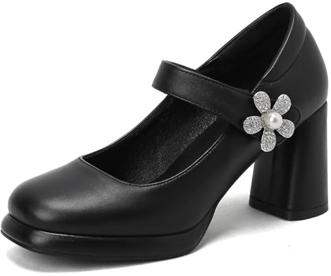 Gicoiz Plateau Mary Jane Comodo Punta Rotonda Donna Pumps con Cinturino alla Caviglia Estate Tacco Alto a Blocco Sposa Eleganti Chunky Scarpe Nero Numero 43 EU-45Cn