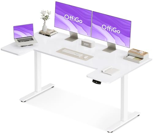 OffiGo U-förmiges Höhenverstellbarer Schreibtisch, 140 x70 cm, Elektrischer Steh-Sitz Tisch, Standing Desk, Home Office Computertisch, Memory Funktion, Leiser Motor, Weiß
