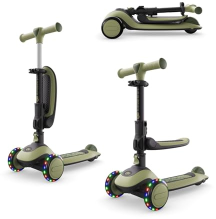Kinderkraft Halley 2 in 1 Scooter for Kids, 3 Wheel Scooter, Balance Bike, Easy Folding, 2 Front Flashing Wheels, Adjustable Handlebar, Easy to Handle Weighs Only 3 kg