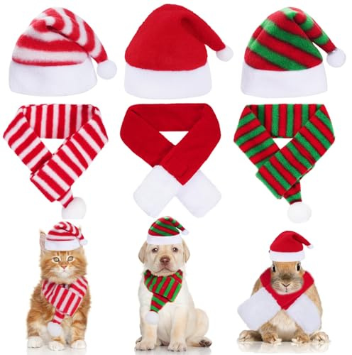 Costume de Noël pour Chien Chat, 6pcs Deguisement de Noël pour Chien Chat, Bonnet et écharpe de Noel pour Chiens, Vêtements Adaptés aux Chats et Chiens de Petite et Moyenne Taille (D)