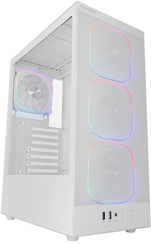 Mars Gaming MC-NEBULA ATX Gaming Chassi, 4 Line-Glow ARGB-Fläktar 120 mm, Metallfront med Mikroporös mesh, CableHatch, Sidopanel i Härdat Glas, Vit
