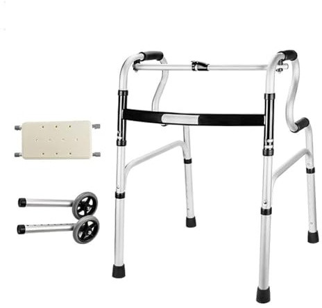 Andador plegable con asiento acolchado, ayuda de movilidad ajustable para personas mayores y usuarios bariátricos, ruedas ligeras todo terreno y marco para caminar seguro para la ducha