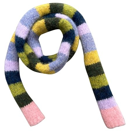Kashmirscarf， 180 * 20 cm stickad mössa och halsduk regnbågsrandiga ullhalsdukar söt vinterhalsduk(Pink Scarf)