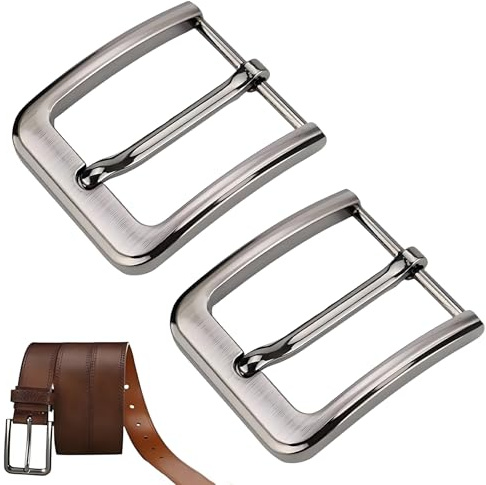 CALLYSONIC 2 Stück Gürtelschnalle Herren, 40 mm Einzelne Zinken Quadratische Gürtelschnallen, Silber Metall Belt Buckle, Ersatz Gürtelschnalle für Männer Frauen Gürtel (Silber)