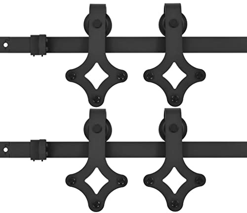 Lot de 2 ferrures de porte coulissante en acier revêtu par pulvérisation - Longueur : 200 cm - Noir - Avec roulettes - Butée de porte - Guide de sol pour portes intérieures et extérieures jusqu'à 80