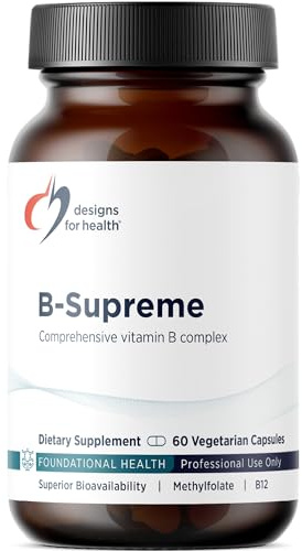 Designs for Health Vitamin B Supreme - B Complex Vitamins for Metabolism, Energy Support + Heart Health - Folate, Vitamin B12, Niacin, Biotin, Vitamin B6 + Thiamine B1 Supplement (60 Vegan Capsules)