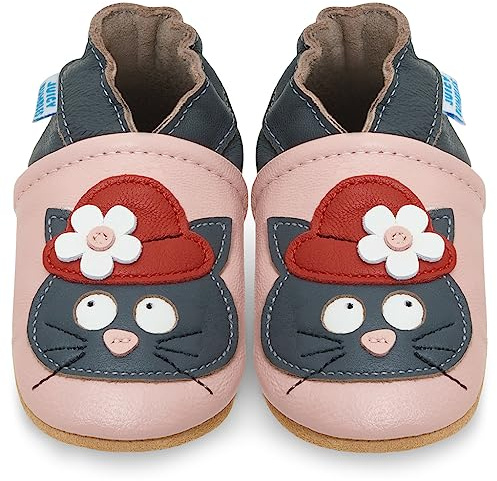 Juicy Bumbles Soft Leather Baby Shoes with Suede Soles - Toddler Shoes - Infant Shoes - Pre Walker Shoes - Crib Shoes, 12-18 Months, Black Cat