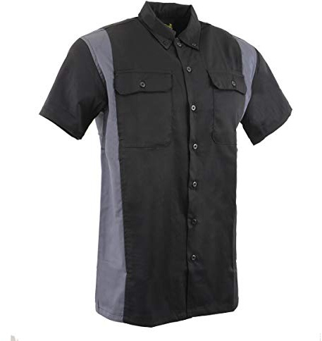 Milwaukee Leather MDM11674 Men’s Black-Grey Button-Up Heavy-Duty Work Shirt - Classic Mechanic Shirt w/Pockets - Large
