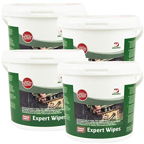 Dreumex Expert Wipes - 4 Boxen x 130 Feuchttücher - Allzweckreiniger - Flächenreinigungstücher - Reingungsrücher für Werkzeug - Werkstatt Zubehör - Entfernt Fett, Öl, Farbe & Klebstoff