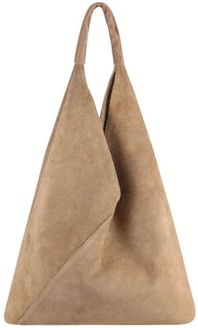 ITALYSHOP24 OBC Made in Italy Damen XXL Leder Tasche Handtasche Wildleder Shopper Schultertasche Taupe