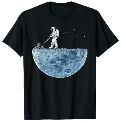 Abbigliamento Missione Luna Astronauta che falcia il prato della luna Maglietta Unisex - Bambini e adulti, T-Shirt, Cartoon Astronaut Theme, Nero, Small