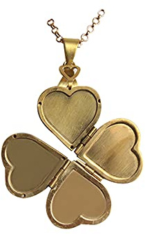 Acxico 1Pcs Gostear Cute Four leaf Clover Love Heart Pendant Photo Locket Necklace That Holds 4 Pictures for Women