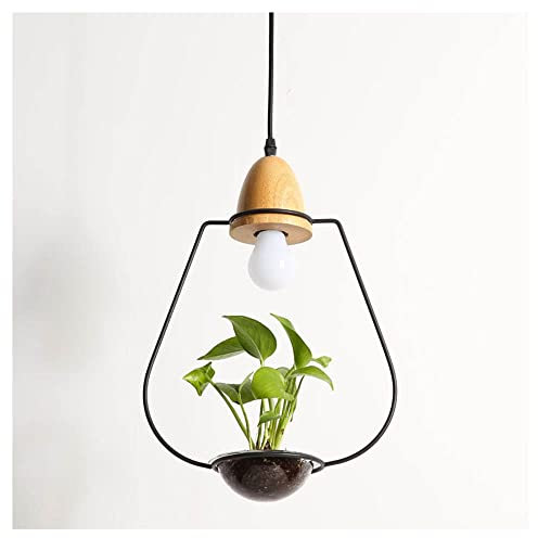 Metal Suspension E27 Suspension Moderne Lampe Plante Verte Pendante Lumière Lustre en fer forgé en bois restaurant café bar fleuriste balcon lustre en pot Suspension intérieure,B