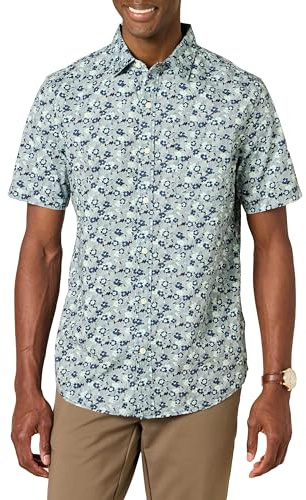 Amazon Essentials Men's Short-Sleeve Stretch Poplin Shirt (Available in Big & Tall), Blue Floral, XXL