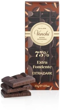 Venchi - Mini Tablette de Chocolat Extra Noir 75%, 30 g - Avec Mélanges de Cacao Sélectionnés - Sans Gluten - Végan