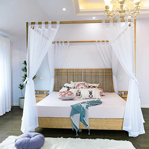 Linentalks Sheer Canopy Bed Curtains - King, Queen, Full & Twin Beds, Four Poster Canopy Curtains, White