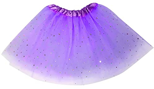 Sparkle Tutu Skirt for Girls, 3 Layered Tulle Sequin Star Princess Skirts Ballet Dance Skorts for Girls Toddler Birthday Holiday Party Dress Up Costume (2-8 Years) Y7ETLPQ (Purple)