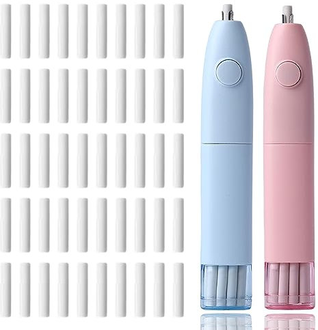 Nizirioo Tragbarer Automatischer Radiergummi Kit: 2 Stück + 50 Stk. Ersatzradiergummis für Bleistifte, Zeichnen, Lernen, Büro