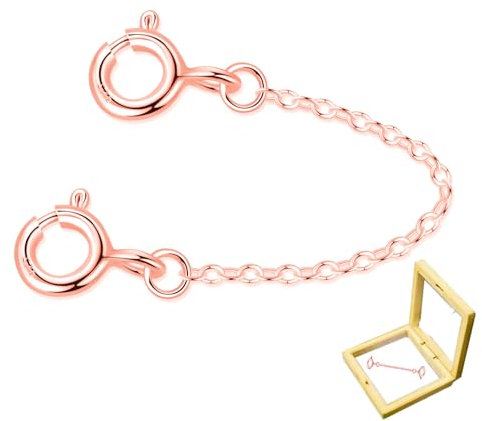 Extensor de collar de plata de ley chapado en oro rosa para mujer, pulsera de seguridad, cadena de extensión delicada de 5,8 cm de longitud
