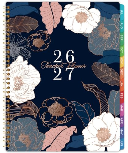 Teacher Planner 2026-2027 - Teacher Lesson Planner 2026-2027, July 2026 - June 2027, 11 x 8.3, Weekly & Monthly Lesson Plan Book for Teachers - Engraved Floral
