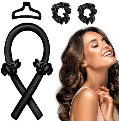 4-Teiliges Set Locken Ohne Hitze, Lockenband, Heatless Curls, Lockenwickler Über Nacht, Locken, Overnight Curls, Lockenband Über Nacht, Lockenstab Mit Verschiedenen Aufsätzen(Schwarz)