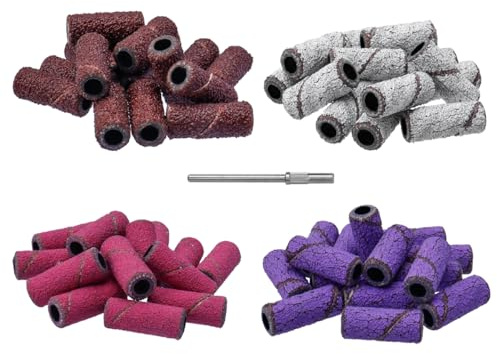Treki 60pcs Bandas de Lijado para Manicura Grano con Fresas de Uña 80# 120# 180# 240# Bandas de Lijado de Uñas para Taladro para Gel Uñas Naturales y Acrílicas Herramientas para Manicura y Pedicura