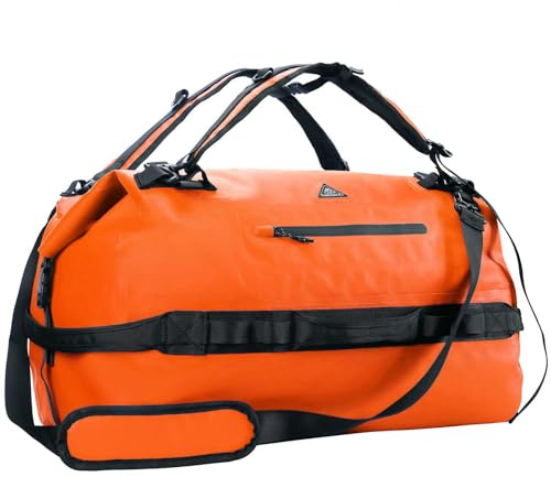 Haimont Waterproof Dry Bag 60L Roll-Top Duffle Backpack with Adjustable Style Straps for Canoeing, Fishing, Rafting, Swimming, Boating, Orange