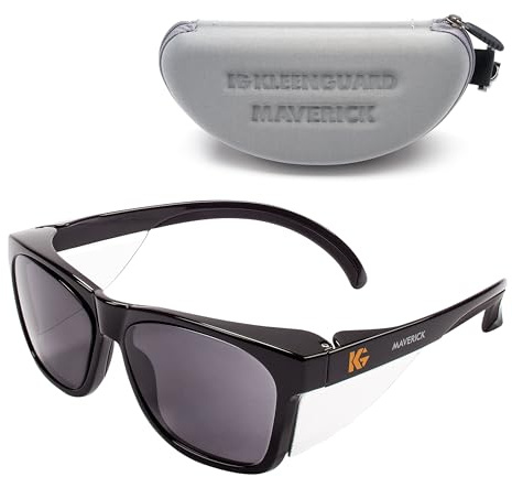 KleenGuard™ V30 Maverick™ Safety Glasses (56569), Smoke Lenses with KleenVision™ Anti-Fog coating, Black Frame, Carrying Case, Unisex Sunglasses for Men and Women