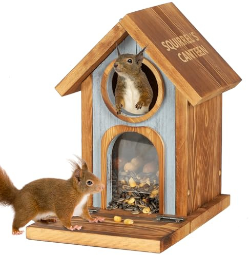 MIXXIDEA Eichhörnchen Futterhaus für draußen, stabiles Eichhörnchen-Futterhaus mit dickem Holz, Keine Montage erforderlich, für Hinterhof außerhalb Garten (braun-1pcs)