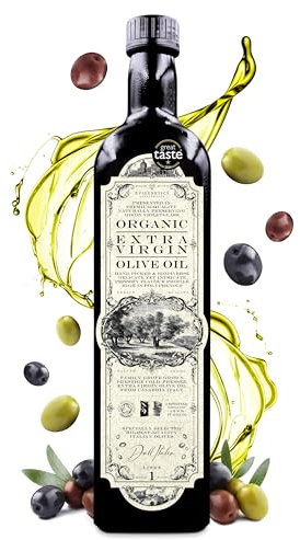 Organic Extra Virgin Olive Oil 1000ml | Prestige Cold Pressed Olives From Calabria, Italy | High Polyphenols | Premium Naturally Preserving Miron Violet Glass | 1L Vegan Friendly