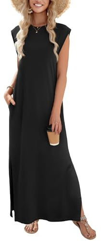 Zeagoo Plus Size Summer Dresses for Women 2026 Long Maxi Dress Casual Cotton Loose Crew Neck Sun Dress Hawaiian Boho Wear Outfits Black XXL