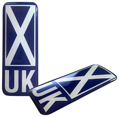 Tek Automotive UK Scotland saltire nummerskylt bricka – tvåpack polydome hartsklistermärke | självhäftande, väderbeständig för motorcyklar, bilar, skåpbilar, lastbilar, taxibilar och mer